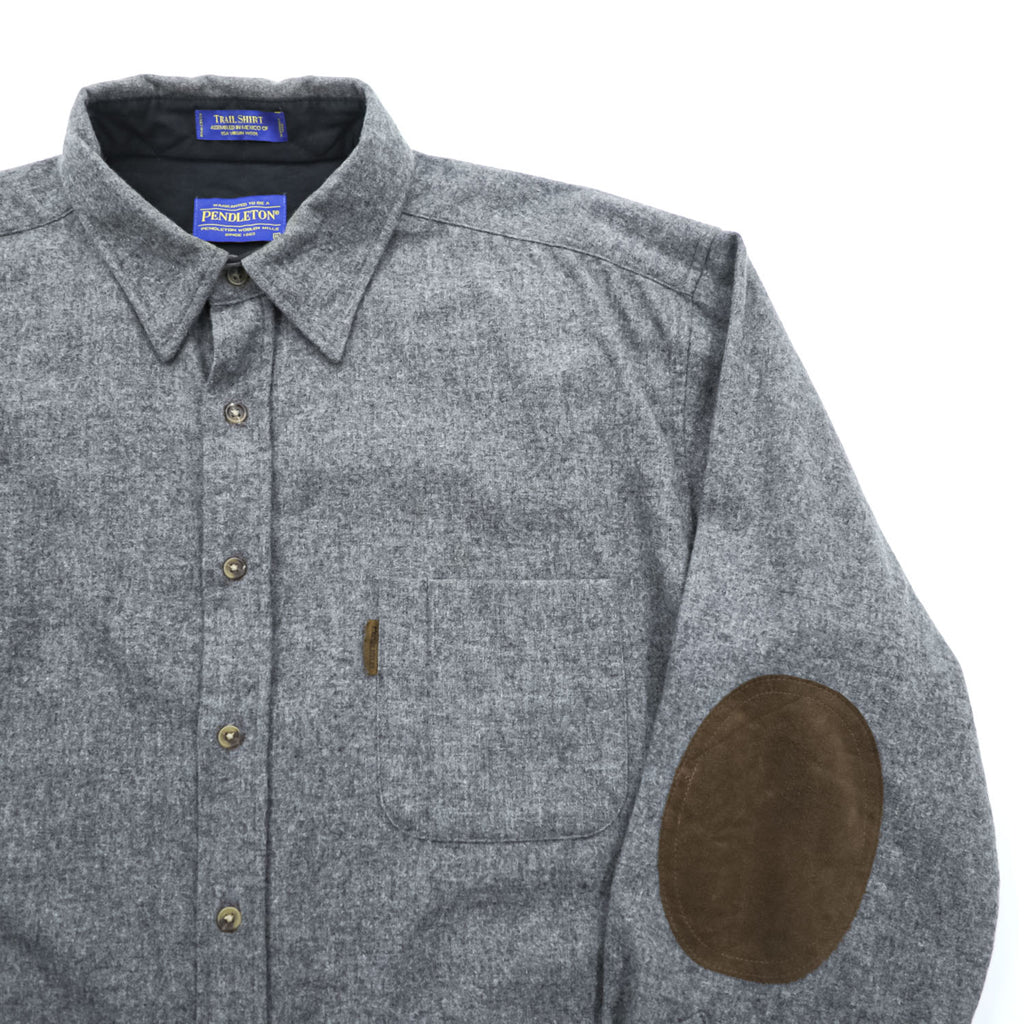 PENDLETON Long-Sleeve Flannel Shirt, Size XL, Grey, TRAIL SHIRT, Leather Elbow Patches