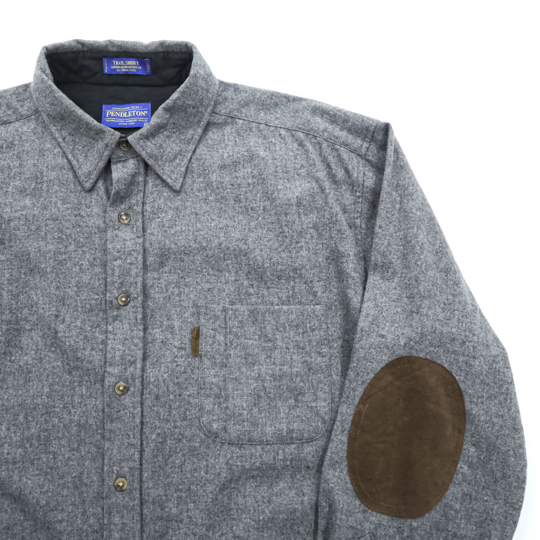 PENDLETON Long-Sleeve Flannel Shirt, Size XL, Grey, TRAIL SHIRT, Leather Elbow Patches