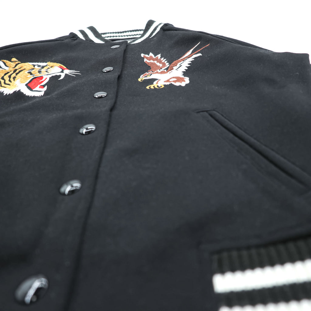 DENIM & SUPPLY RALPH LAUREN Souvenir Jacket, Size S, Black, Tiger and Eagle Embroidery, Snap Buttons
