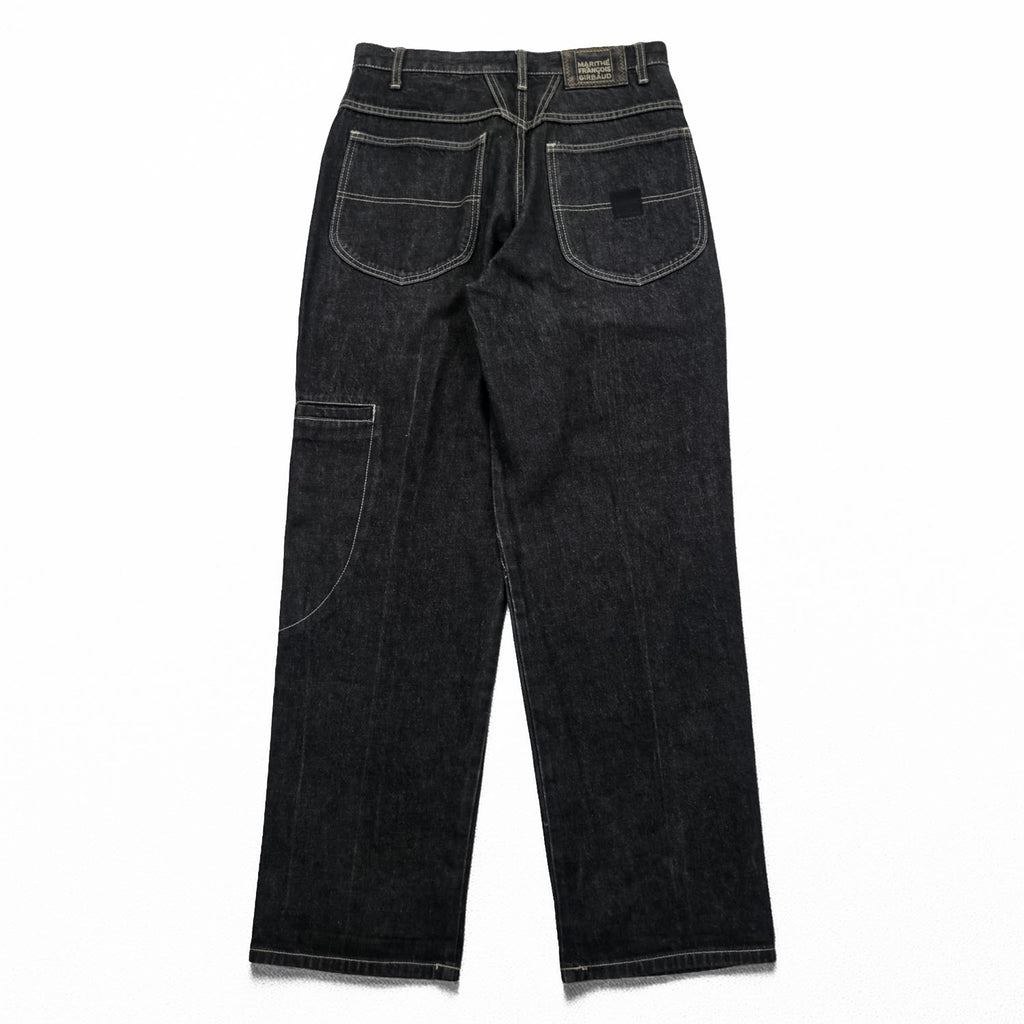 Marithe Francois Girbaud Wide Leg Denim Jeans Dark Indigo Contrast Stitch 32M Baggy