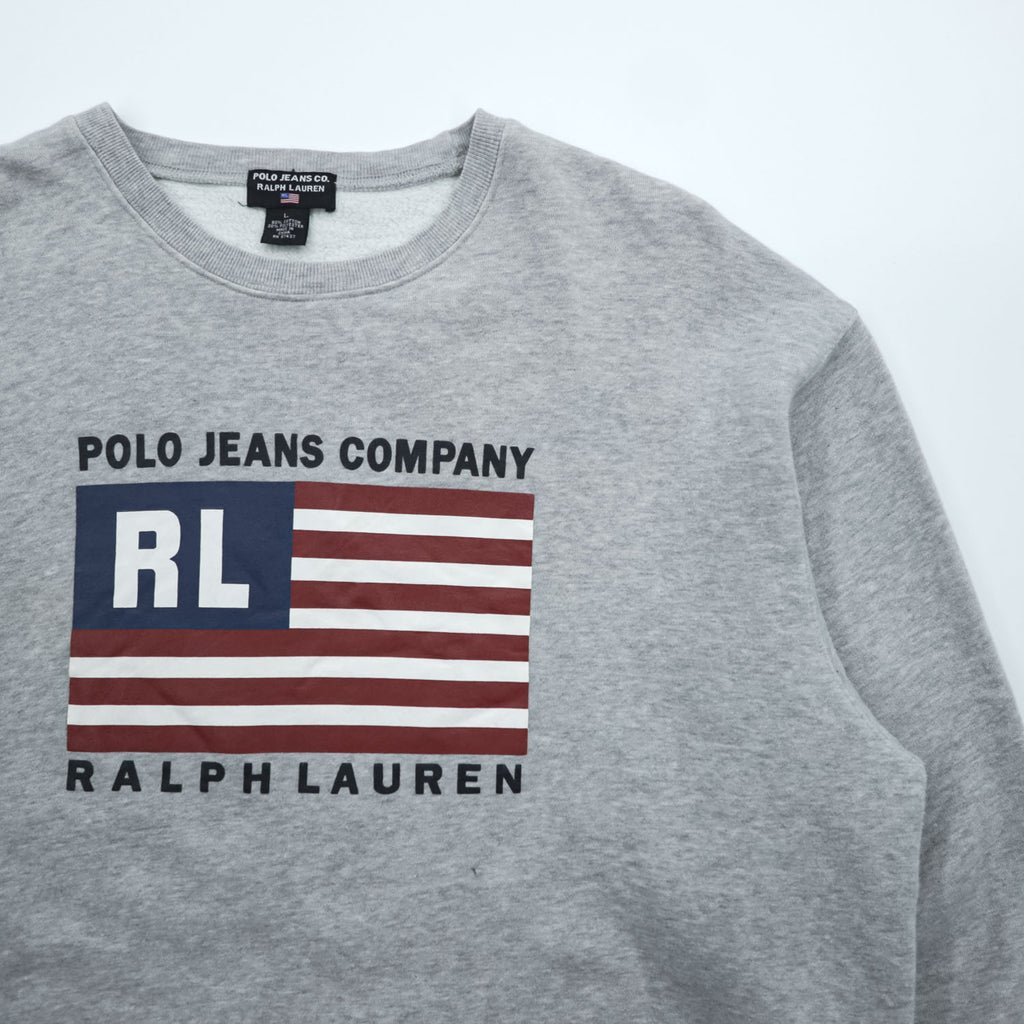 Polo Ralph Lauren POLO JEANS CO. 90s Vintage Stars and Stripes Logo Print Sweatshirt L Gray