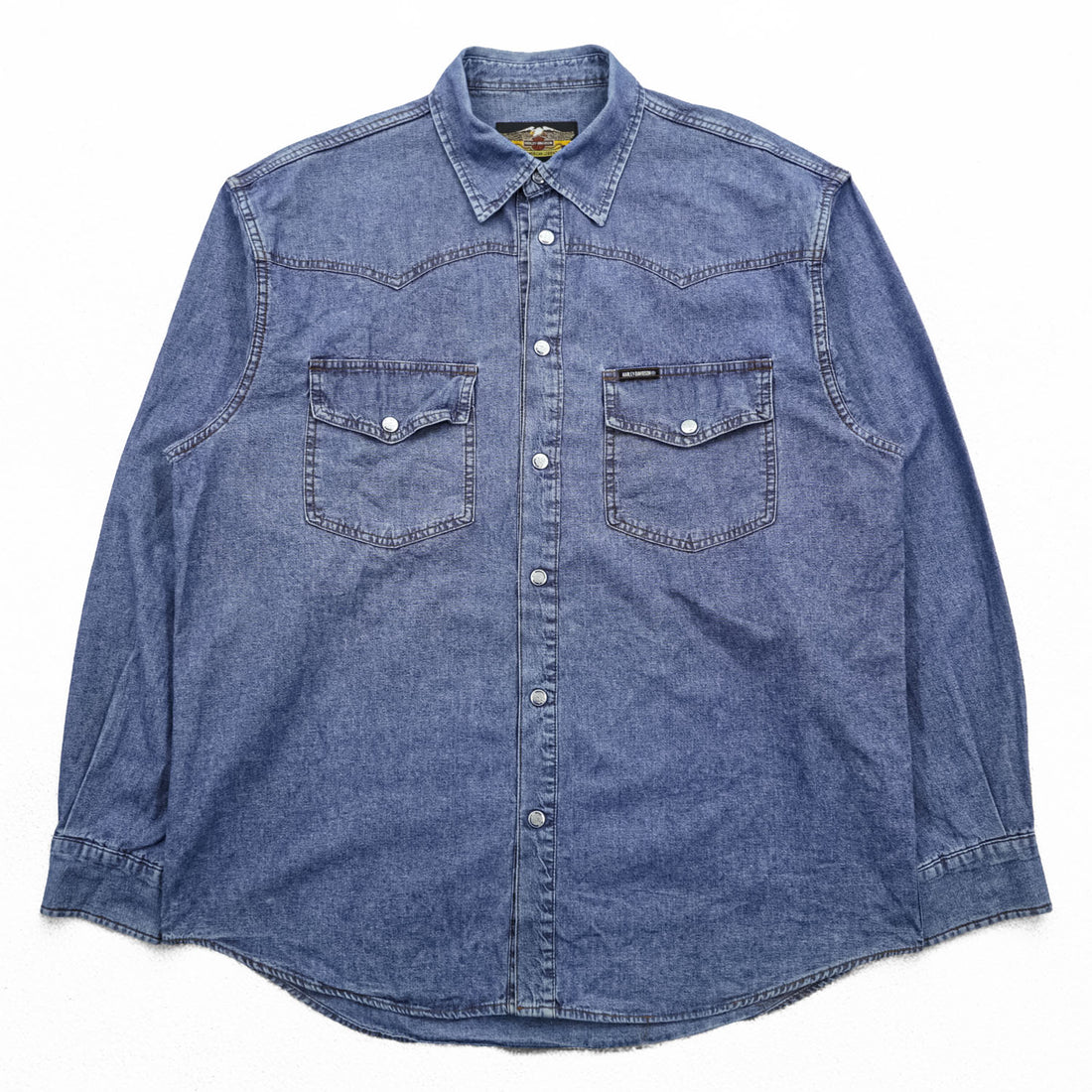 HARLEY DAVIDSON デニム 長袖 ウエスタンシャツ XL インディゴ スナップボタン 胸ポケット ビッグサイズ