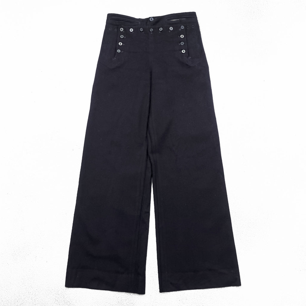 40s Vintage US Navy Naval Clothing Factory Wool Sailor Pants Lace Back Anchor Button A Zip Dark Navy