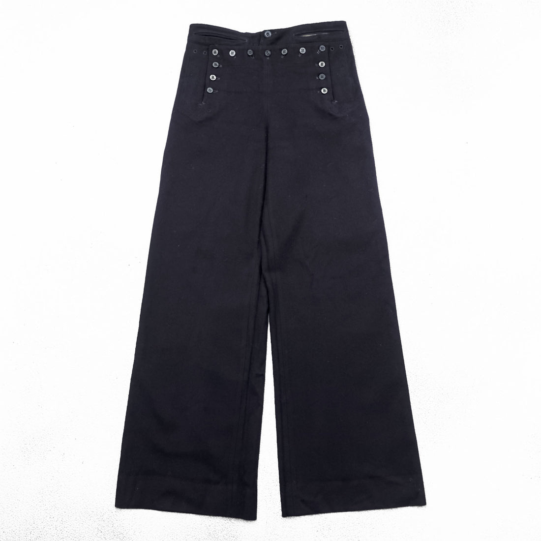 40s Vintage US Navy Naval Clothing Factory Wool Sailor Pants Lace Back Anchor Button A Zip Dark Navy