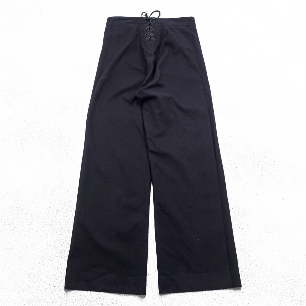 40s Vintage US Navy Naval Clothing Factory Wool Sailor Pants Lace Back Anchor Button A Zip Dark Navy