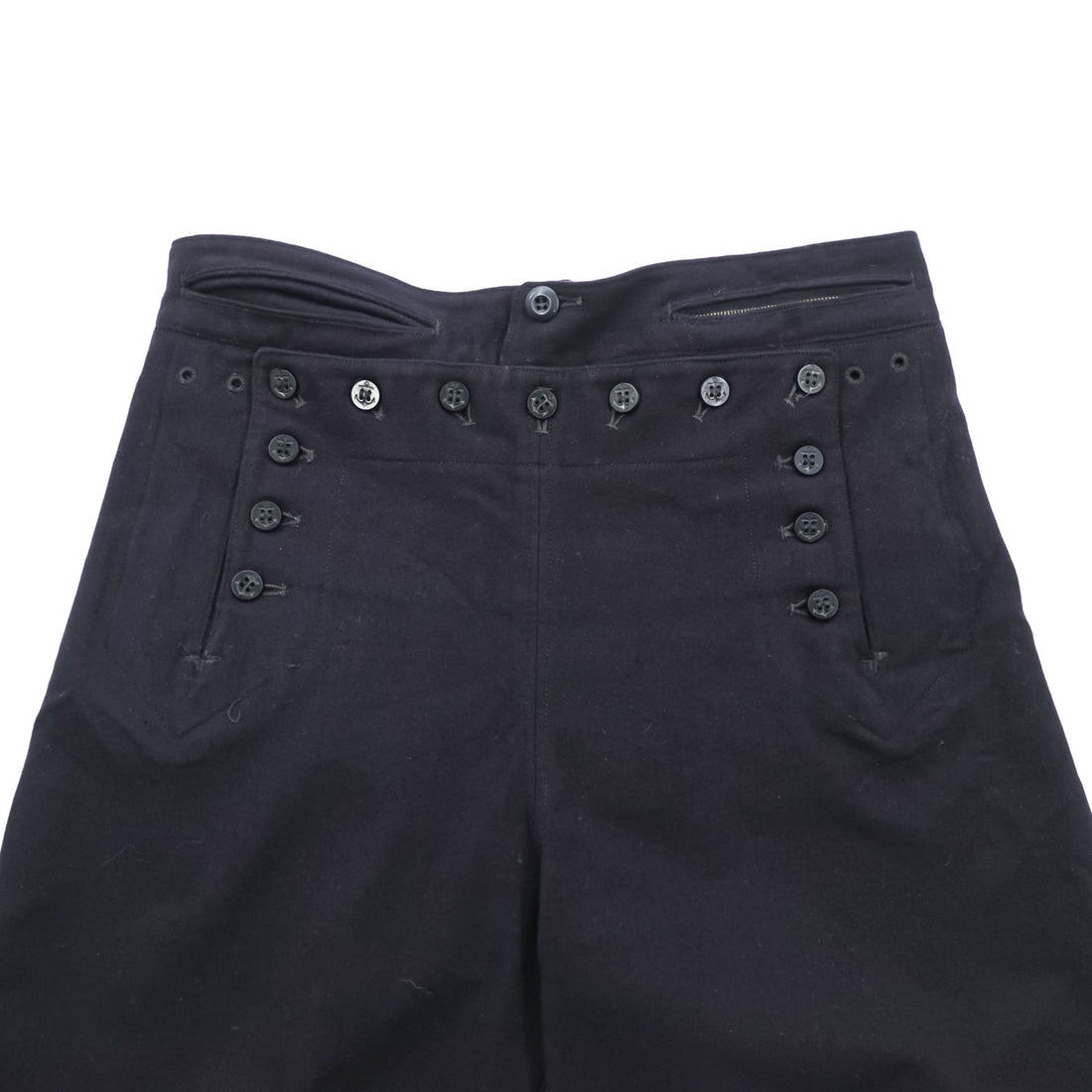40s Vintage US Navy Naval Clothing Factory Wool Sailor Pants Lace Back Anchor Button A Zip Dark Navy