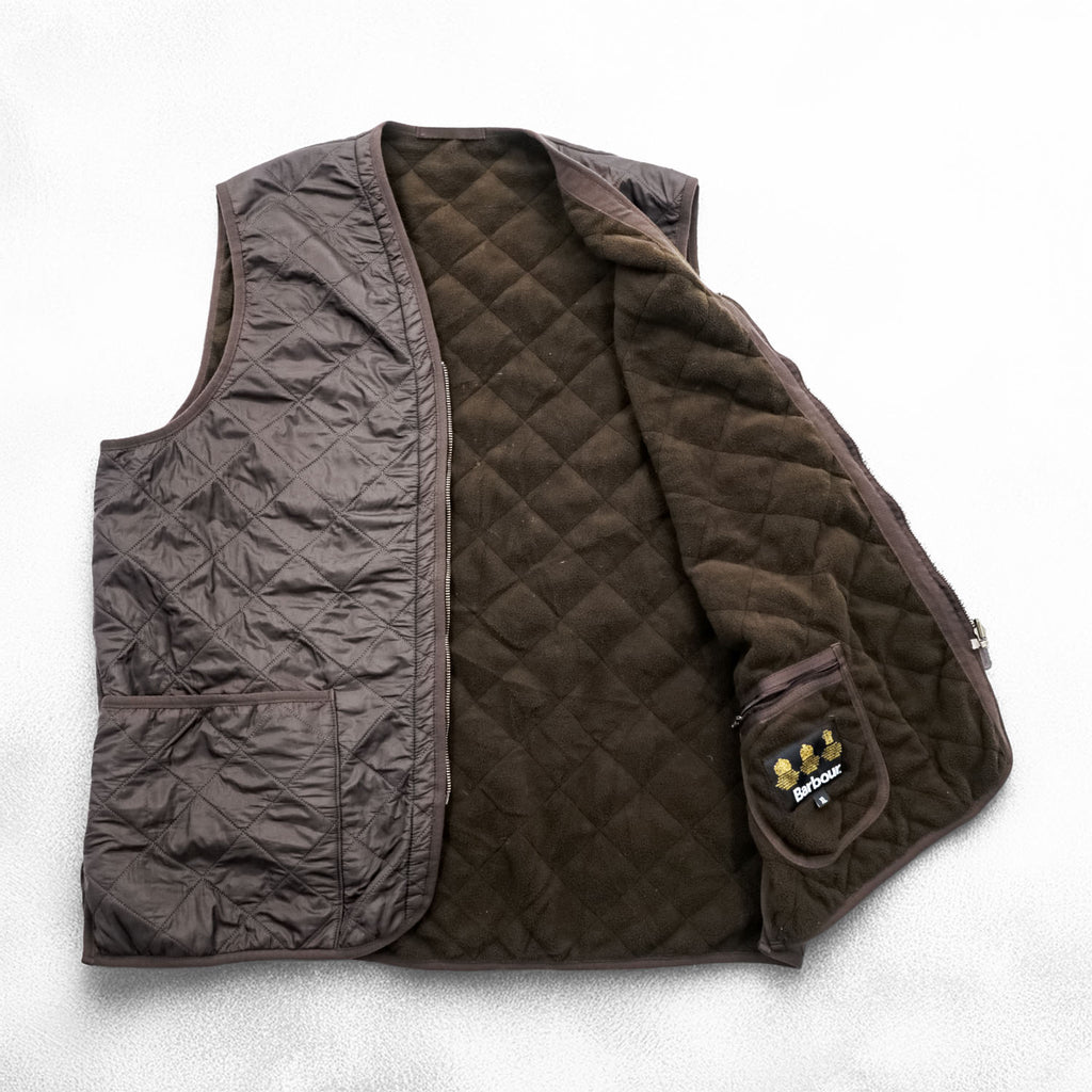 Barbour リバーシブル キルティングベスト フリースライナー XL ブラウン ナイロン MLI0002