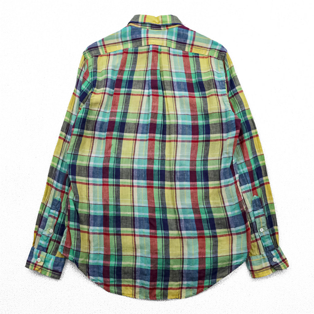 Ralph Lauren 90s Vintage Long-Sleeve Button-Down Shirt, Size M, Yellow, Green, Red, Small Pony Logo Embroidery