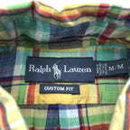 Ralph Lauren 90s Vintage Long-Sleeve Button-Down Shirt, Size M, Yellow, Green, Red, Small Pony Logo Embroidery