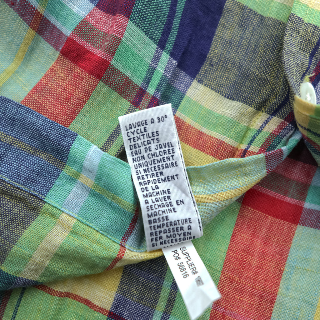 Ralph Lauren 90s Vintage Long-Sleeve Button-Down Shirt, Size M, Yellow, Green, Red, Small Pony Logo Embroidery