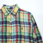 Ralph Lauren 90s Vintage Long-Sleeve Button-Down Shirt, Size M, Yellow, Green, Red, Small Pony Logo Embroidery