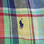 Ralph Lauren 90s Vintage Long-Sleeve Button-Down Shirt, Size M, Yellow, Green, Red, Small Pony Logo Embroidery
