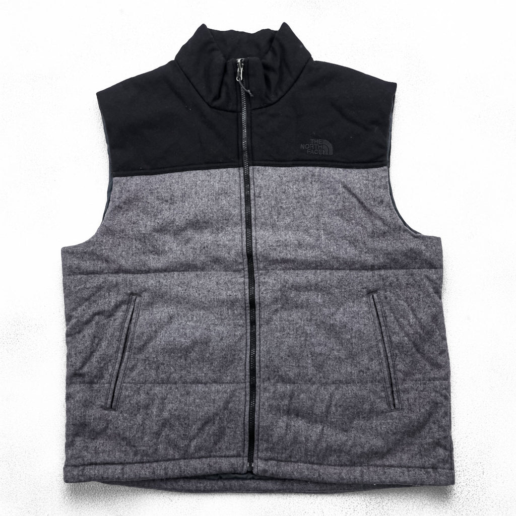 THE NORTH FACE ウールブレンド 中綿 ダウンベスト XL グレー ブラック ドローコード バイカラー A9U7