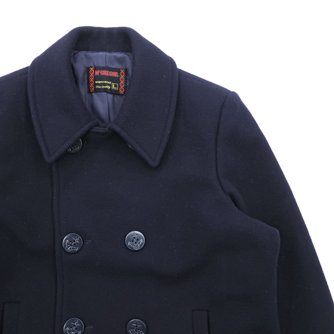 McGregor 80s Vintage Japan Made Melton Wool Peacoat Navy Double Breasted Short Coat Made in Japan Size L