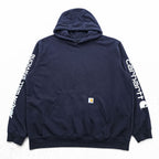 Carhartt Loose Fit Hoodie, Size 2XL, Navy, Sleeve Print, TS0288