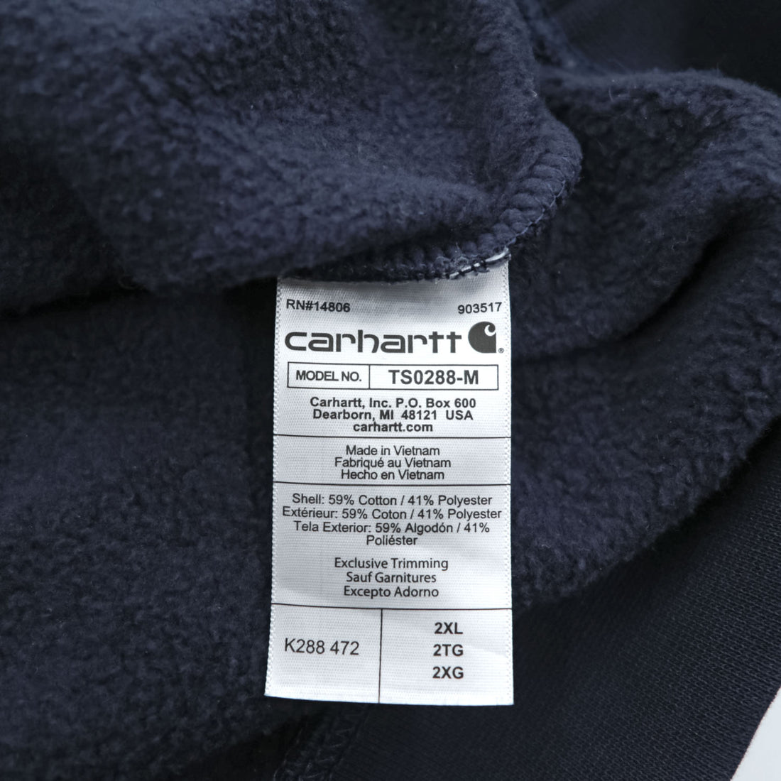 Carhartt Loose Fit Hoodie, Size 2XL, Navy, Sleeve Print, TS0288