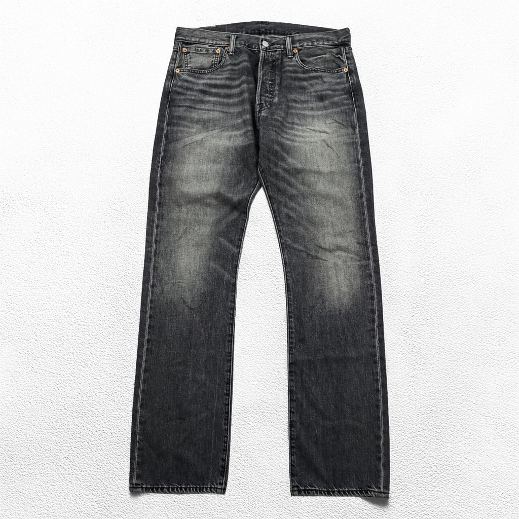 Levi Strauss 501 Denim Pants Jeans, Size M, Gray, Leather Patch, Button Fly, 00501 2144
