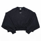 NIKE Oversized Cropped Sweatshirt, Free Size, Black, Center Swoosh, Short Length, Wide Silhouette, DJ7665-010