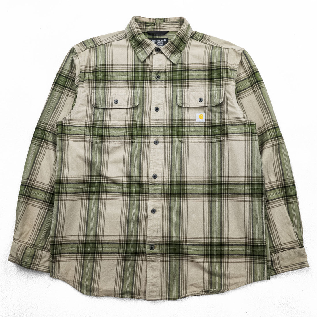 carhartt ルーズフィット 長袖 フランネル ワークシャツ L グリーン ベージュ チェック LOOSE FIT TW4451
