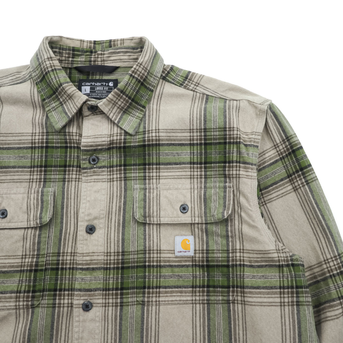 carhartt ルーズフィット 長袖 フランネル ワークシャツ L グリーン ベージュ チェック LOOSE FIT TW4451