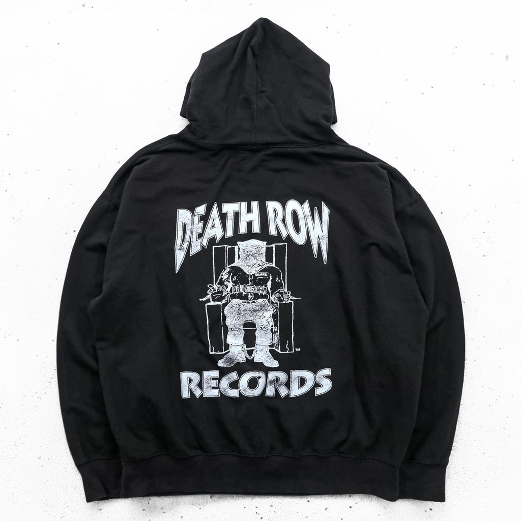 UK-Made Vintage DEATH ROW RECORDS Hip Hop Label Hoodie, Size L, Black, UK Made, Double-Sided Print