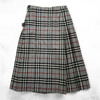 BURBERRY 日本製 90年代 ヴィンテージ ラップ プリーツ スカート M グレー ノバチェック