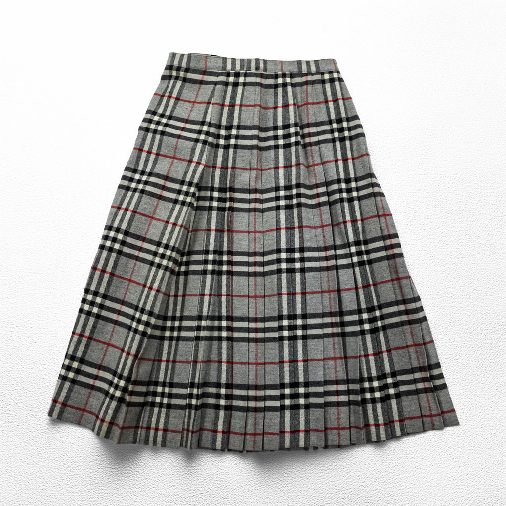 BURBERRY 日本製 90年代 ヴィンテージ ラップ プリーツ スカート M グレー ノバチェック