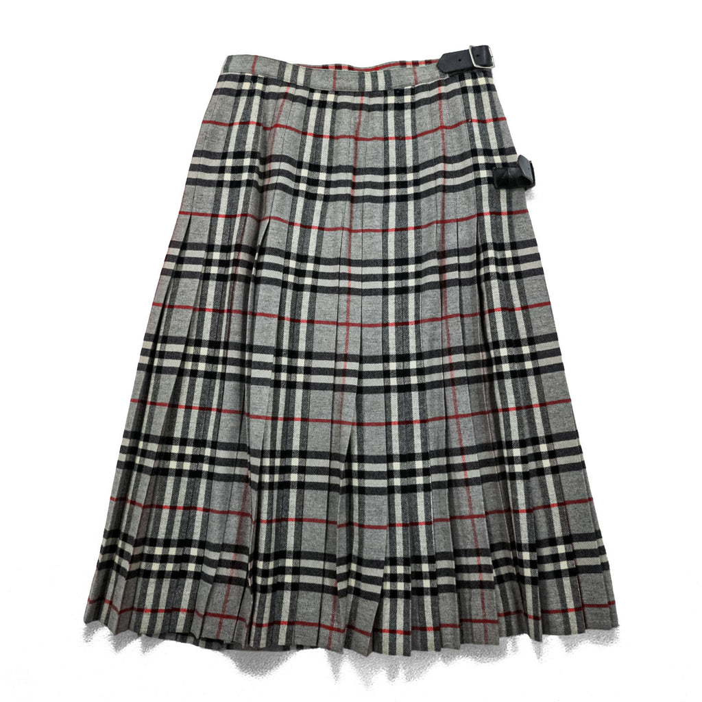 BURBERRY 日本製 90年代 ヴィンテージ ラップ プリーツ スカート M グレー ノバチェック