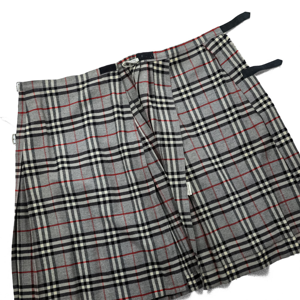 BURBERRY 日本製 90年代 ヴィンテージ ラップ プリーツ スカート M グレー ノバチェック
