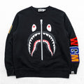 A Bathing Ape BAPE Shark Crewneck Sweatshirt Black WGM Patch Made in Japan Cotton