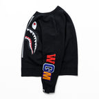 A Bathing Ape BAPE Shark Crewneck Sweatshirt Black WGM Patch Made in Japan Cotton