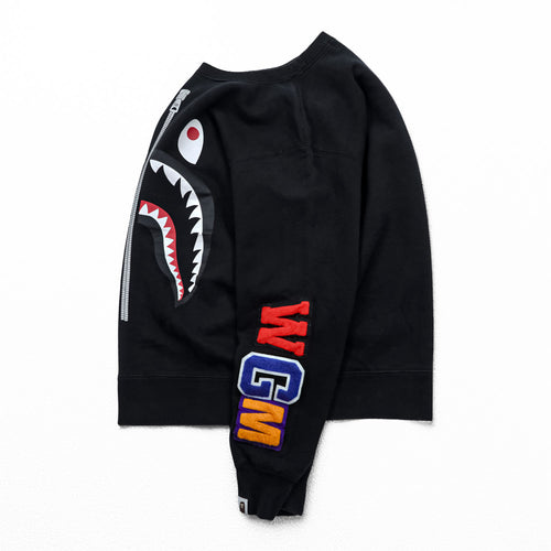 A BATHING APE 日本製 シャーク スウェット トレーナー L ブラック WGM パイルワッペン クルーネック 001ZPC201019X