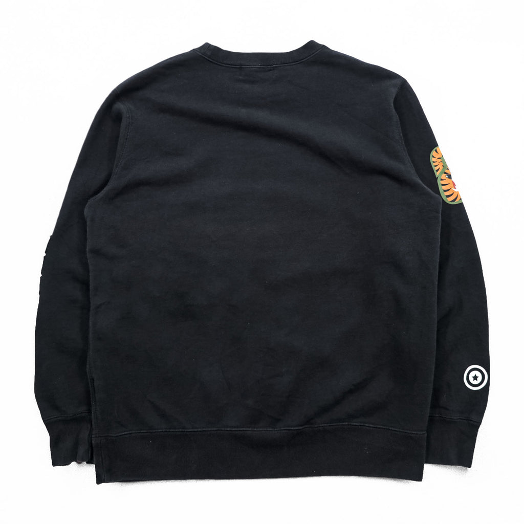 A Bathing Ape BAPE Shark Crewneck Sweatshirt Black WGM Patch Made in Japan Cotton