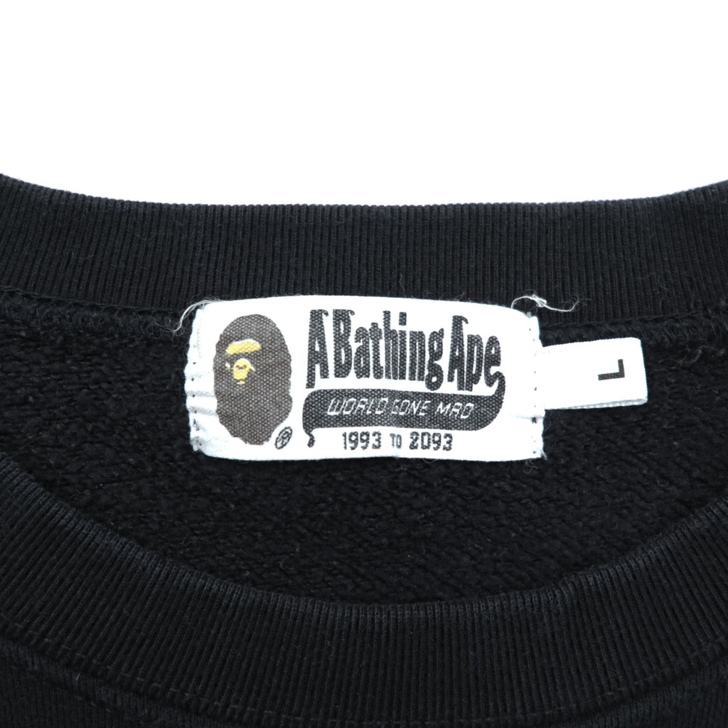 A Bathing Ape BAPE Shark Crewneck Sweatshirt Black WGM Patch Made in Japan Cotton