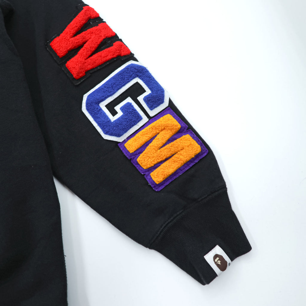 A Bathing Ape BAPE Shark Crewneck Sweatshirt Black WGM Patch Made in Japan Cotton