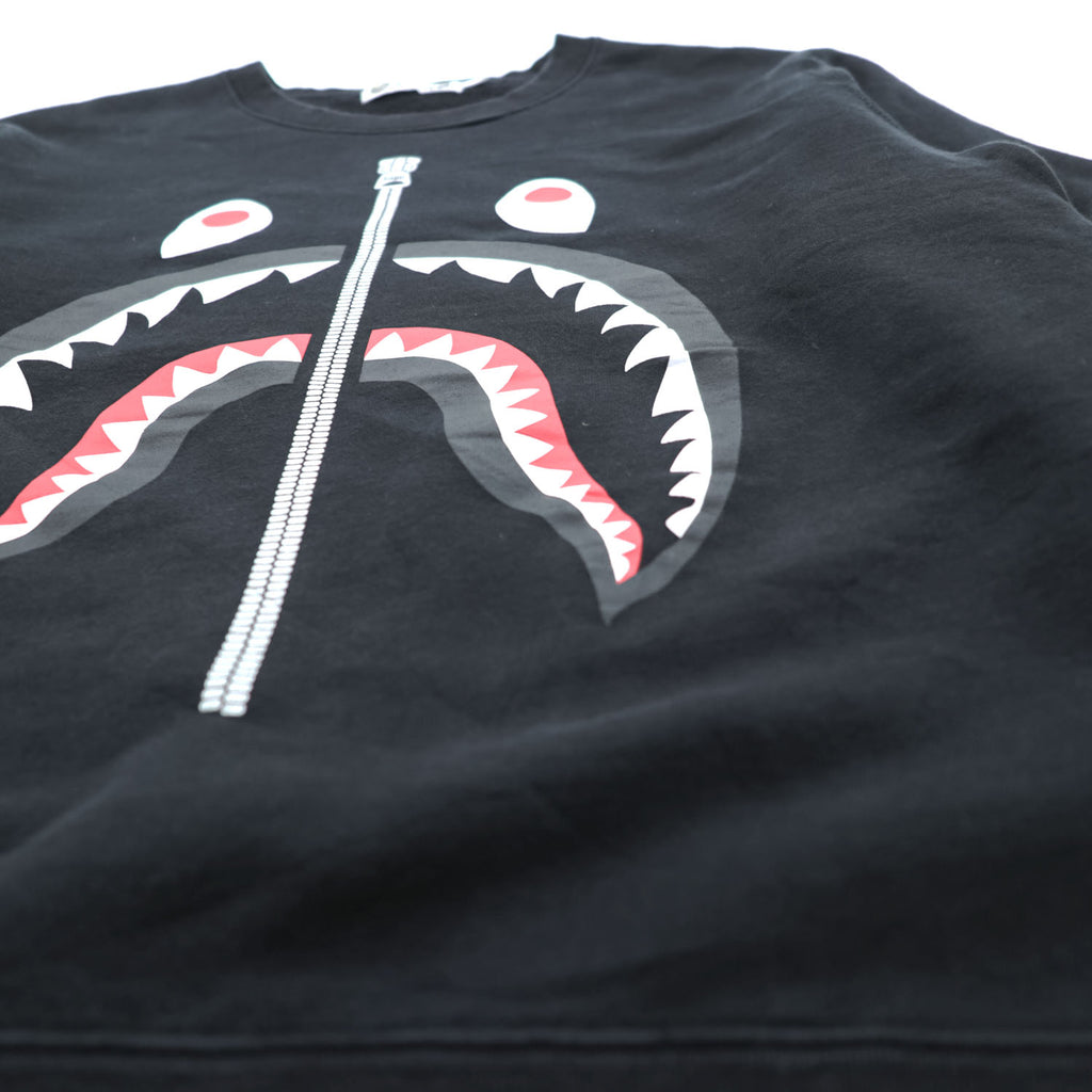 A Bathing Ape BAPE Shark Crewneck Sweatshirt Black WGM Patch Made in Japan Cotton