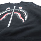 A Bathing Ape BAPE Shark Crewneck Sweatshirt Black WGM Patch Made in Japan Cotton