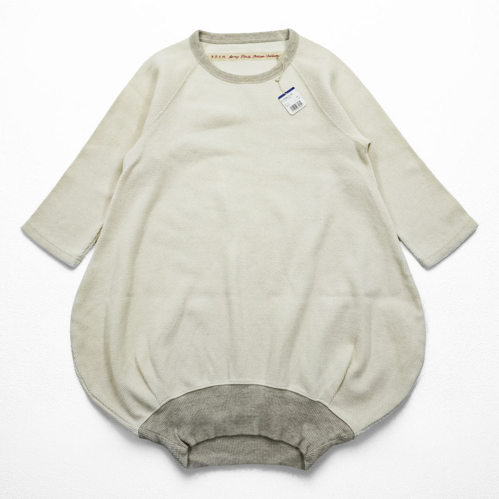 KAPITAL Japan Made Baby Waffle Babel Sweatshirt Thermal Trainer FREE Beige K.P.A.M. 5/8 Sleeve Asymmetrical Balloon Unused K1609LC118