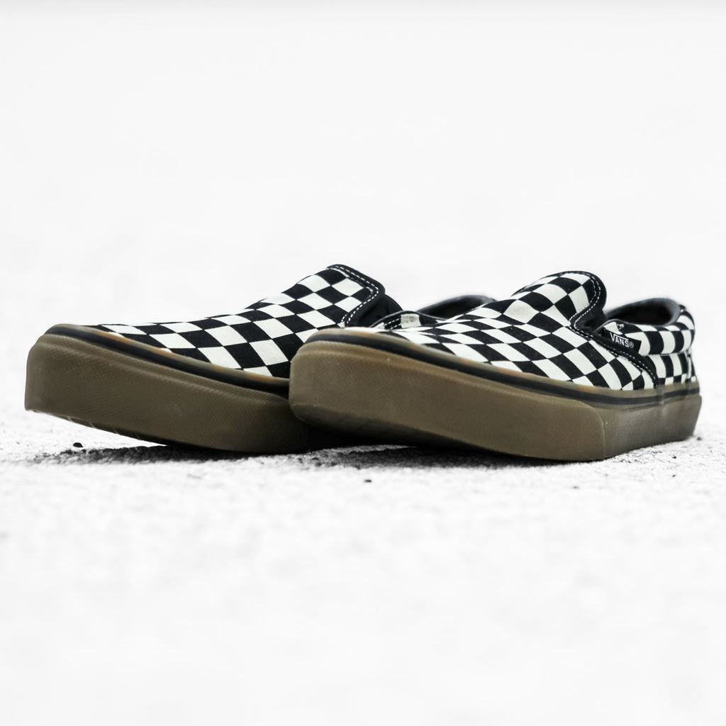 VANS チェッカー スリッポン CHECKER SLIP ON スニーカー 26.5cm ブラック ホワイト フラッグチェック ガムソール キャンバス V98CL