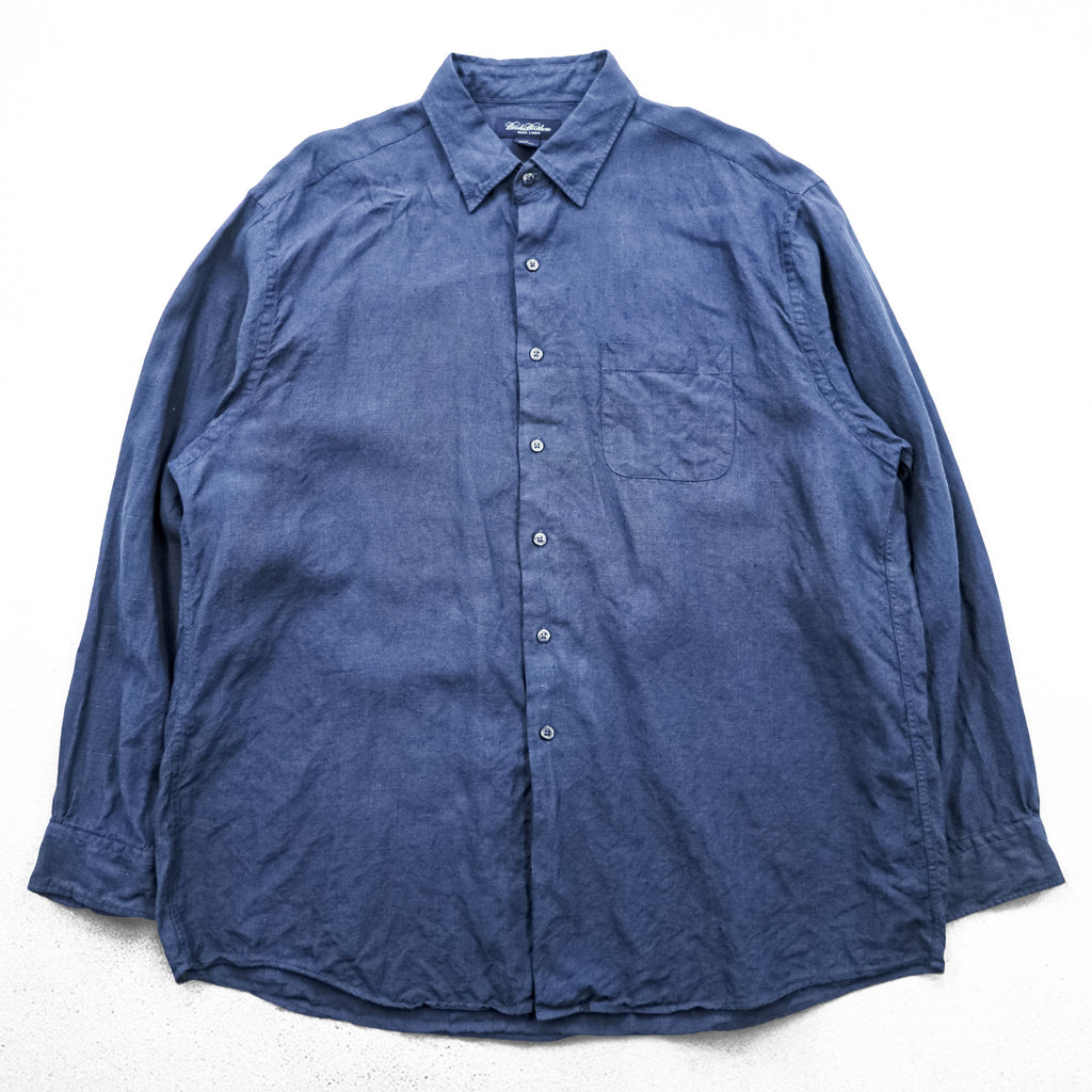 Brooks Brothers Irish Linen Long-Sleeve Shirt, Size XL, Navy