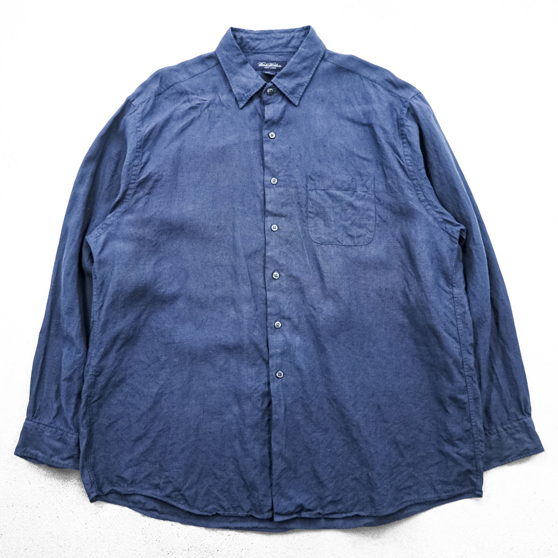 Brooks Brothers リネン 長袖シャツ XL ネイビー 麻100% 胸ポケット IRISH LINEN