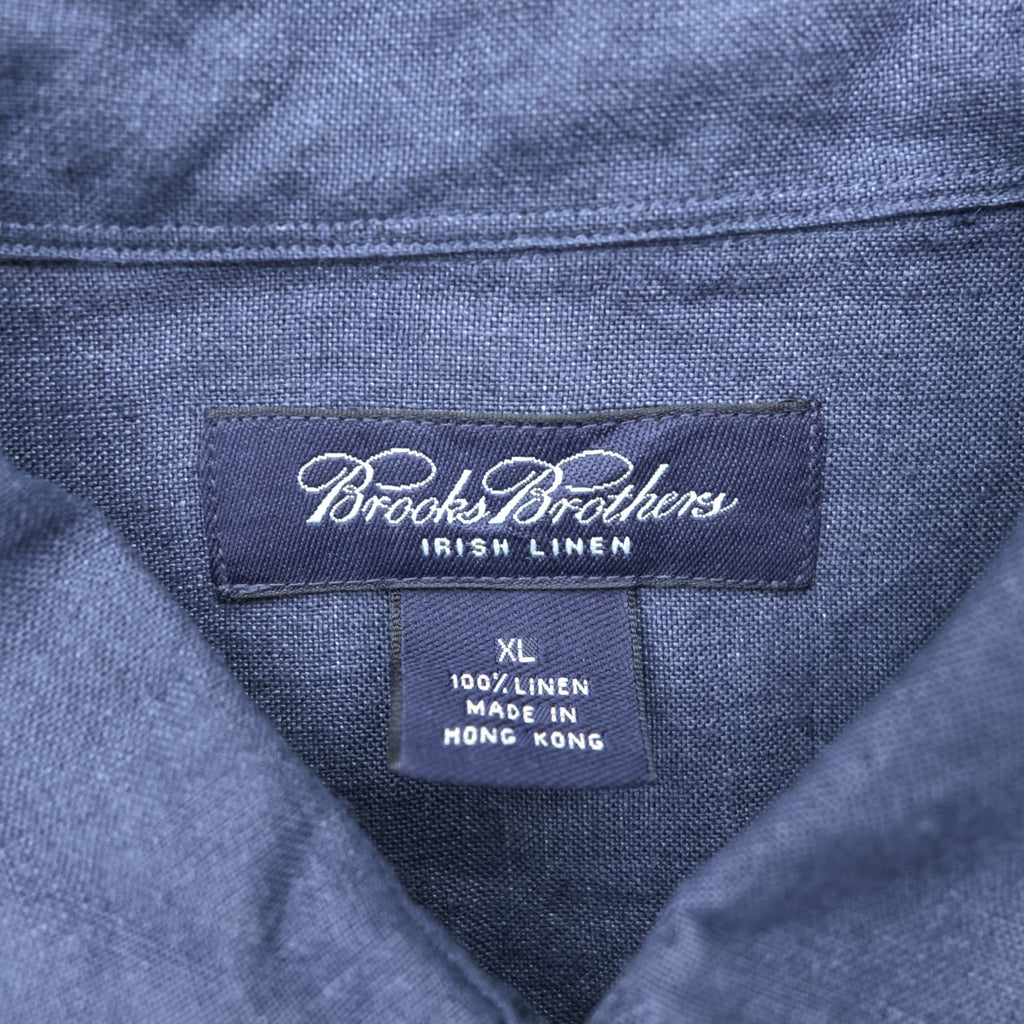 Brooks Brothers Irish Linen Long-Sleeve Shirt, Size XL, Navy