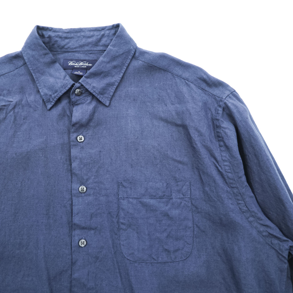 Brooks Brothers Irish Linen Long-Sleeve Shirt, Size XL, Navy