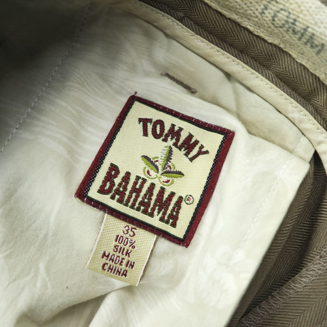 TOMMY BAHAMA 90年代 ヴィンテージ 2タック プリーツ シルク スラックス パンツ L ベージュ ヘリンボーン ワイド テーパード RELAX