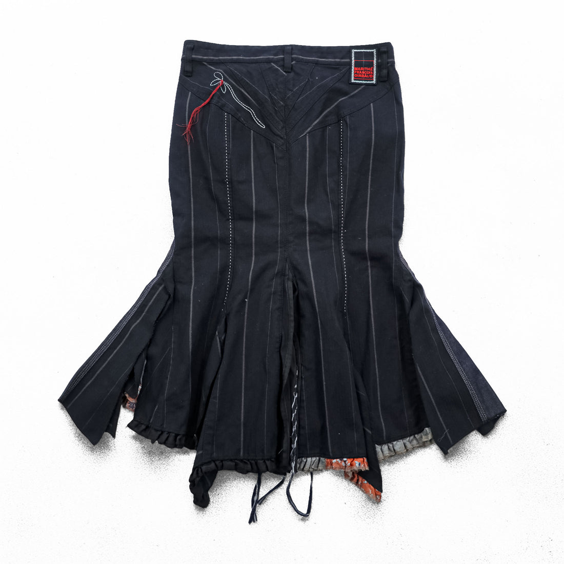 MARITHE + FRANCOIS GIRBAUD 90年代 ヴィンテージ ロング スカート L ブラック 変形 フロント ダブルジップ 刺繍 フレア マーメイド
