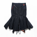 MARITHE + FRANCOIS GIRBAUD 90年代 ヴィンテージ ロング スカート L ブラック 変形 フロント ダブルジップ 刺繍 フレア マーメイド