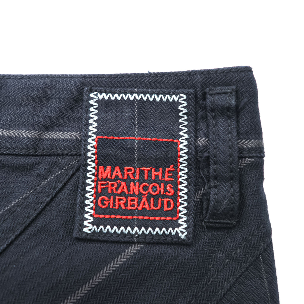 MARITHE + FRANCOIS GIRBAUD 90年代 ヴィンテージ ロング スカート L ブラック 変形 フロント ダブルジップ 刺繍 フレア マーメイド