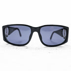 CHANEL CC Logo Sunglasses Black Square Frame Blue Tinted Lenses Silver Hardware Vintage