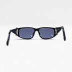 CHANEL CC Logo Sunglasses Black Square Frame Blue Tinted Lenses Silver Hardware Vintage