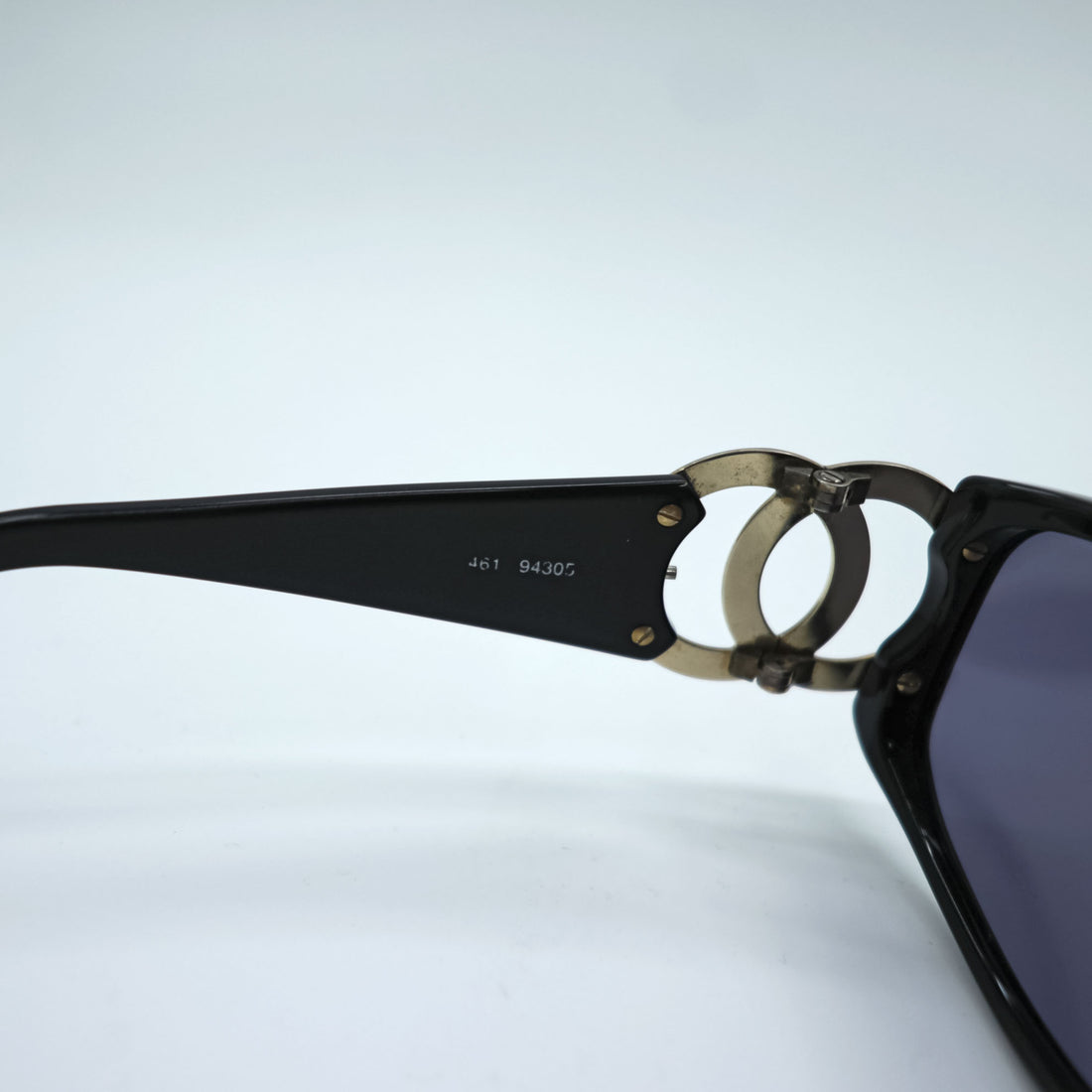 CHANEL CC Logo Sunglasses Black Square Frame Blue Tinted Lenses Silver Hardware Vintage